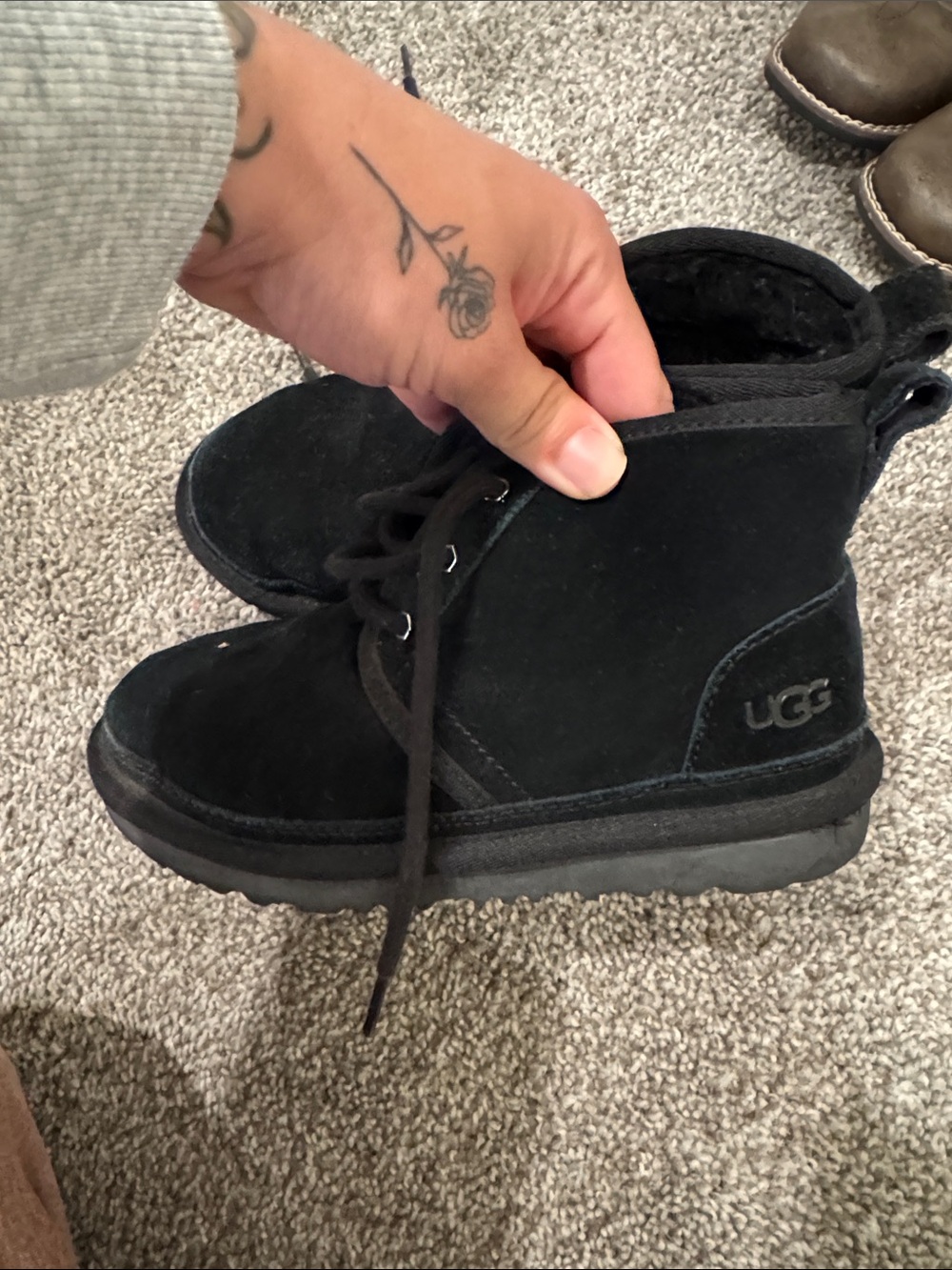 UGG Kids Black Suede Lace-Up Ankle Boots
